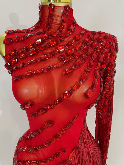 Iris Rhinestone Mesh Tassel Dress