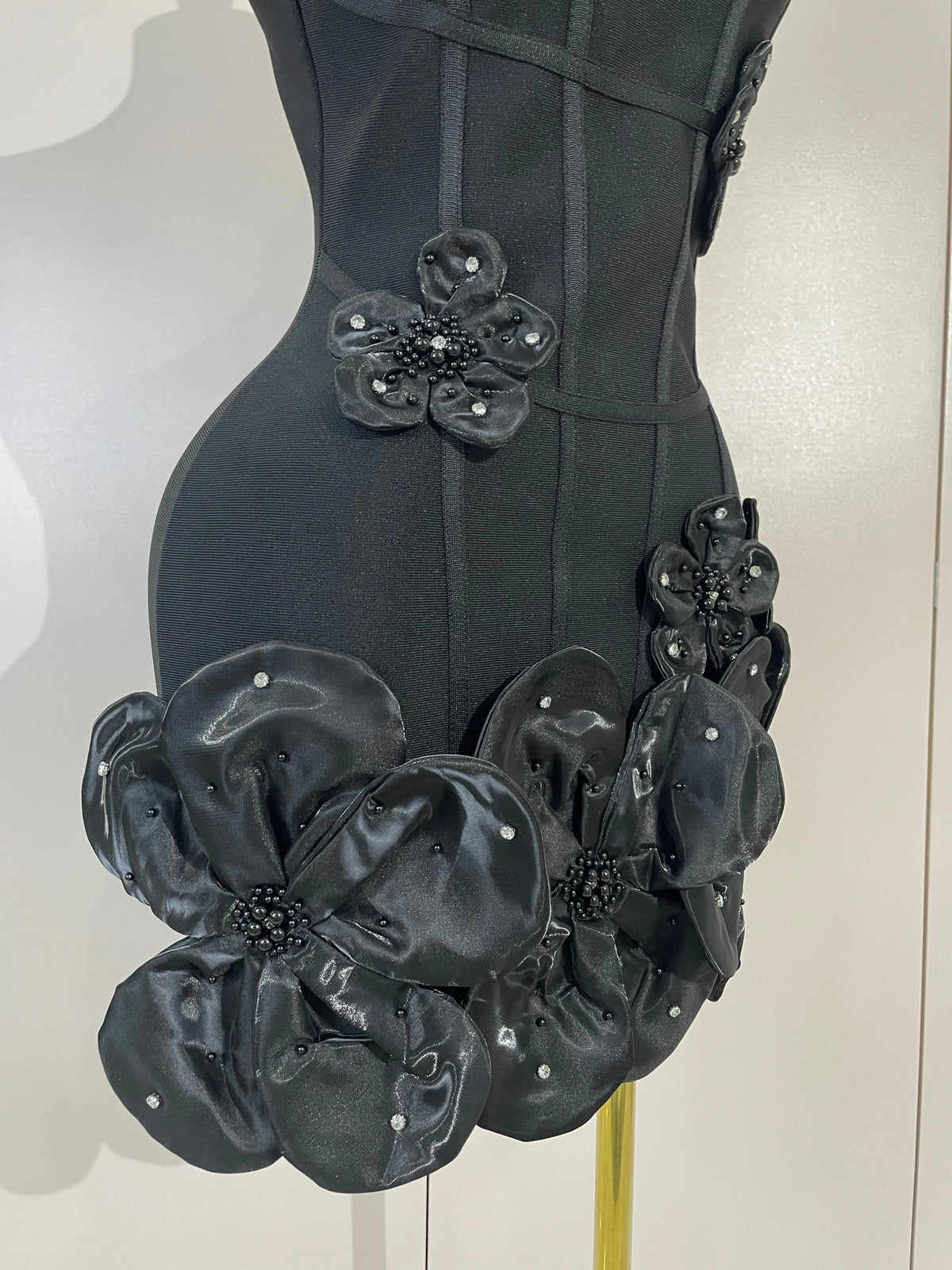 Chic 3D Beaded Flower Bandage Mini Dress