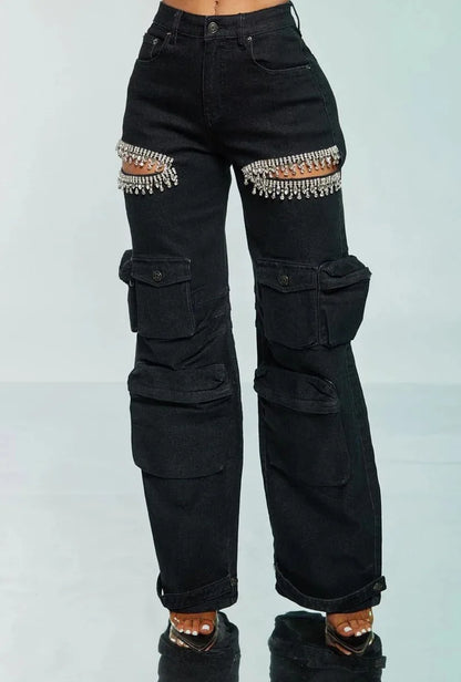 Cutout Diamonds Multi Pockets Jeans