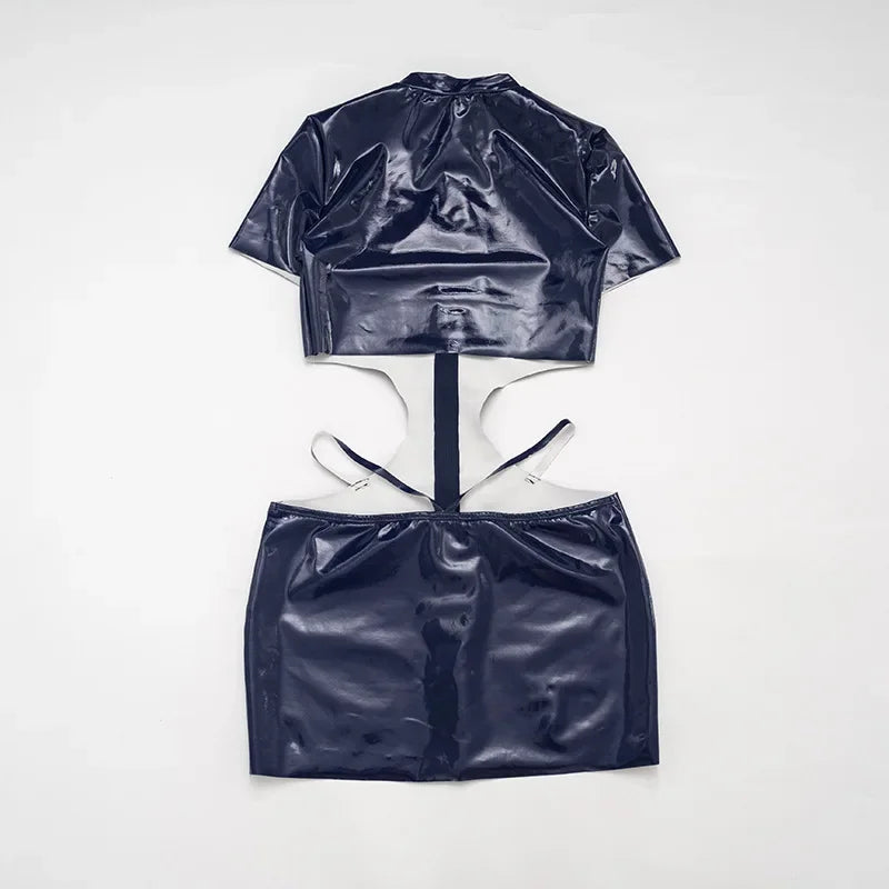 Blue Leather Cutout Dress