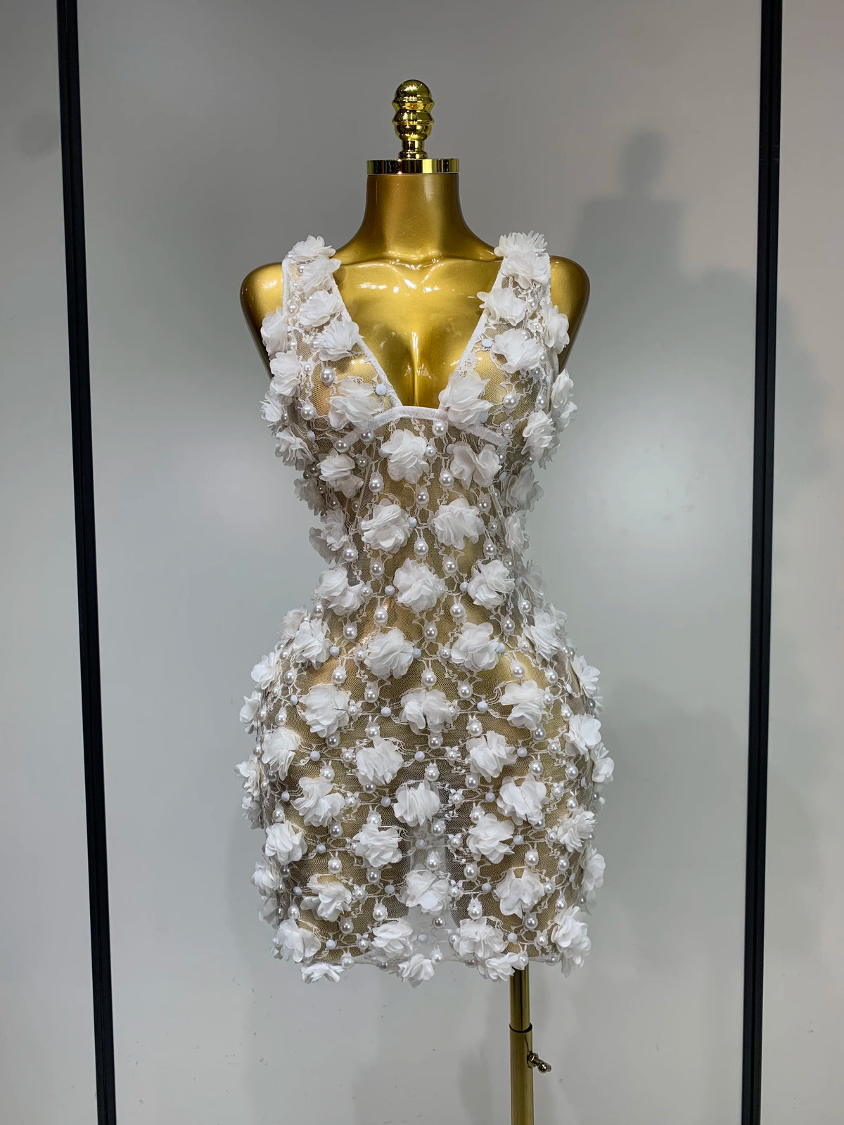 Bloom Pearls Lace Mini Dress