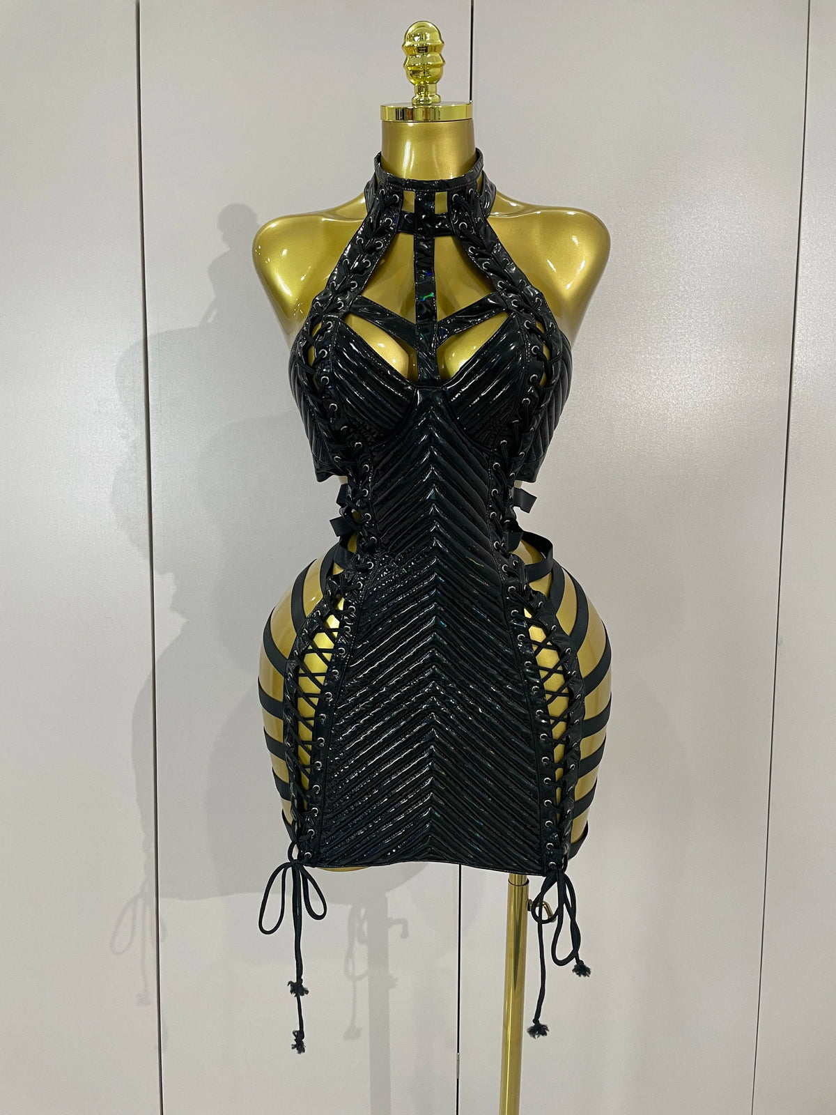 Gothic Leather Bandage Mini Dress