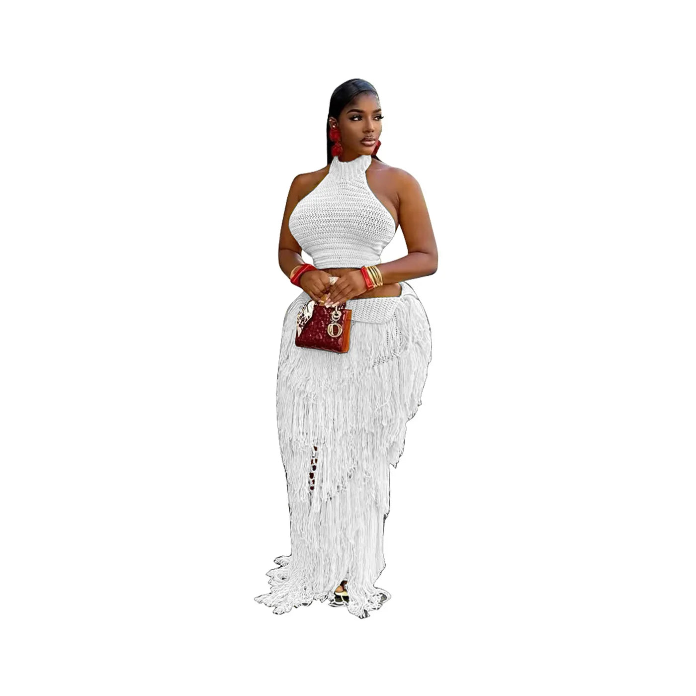 Olina Crochet Knit Tassel Skirt Set