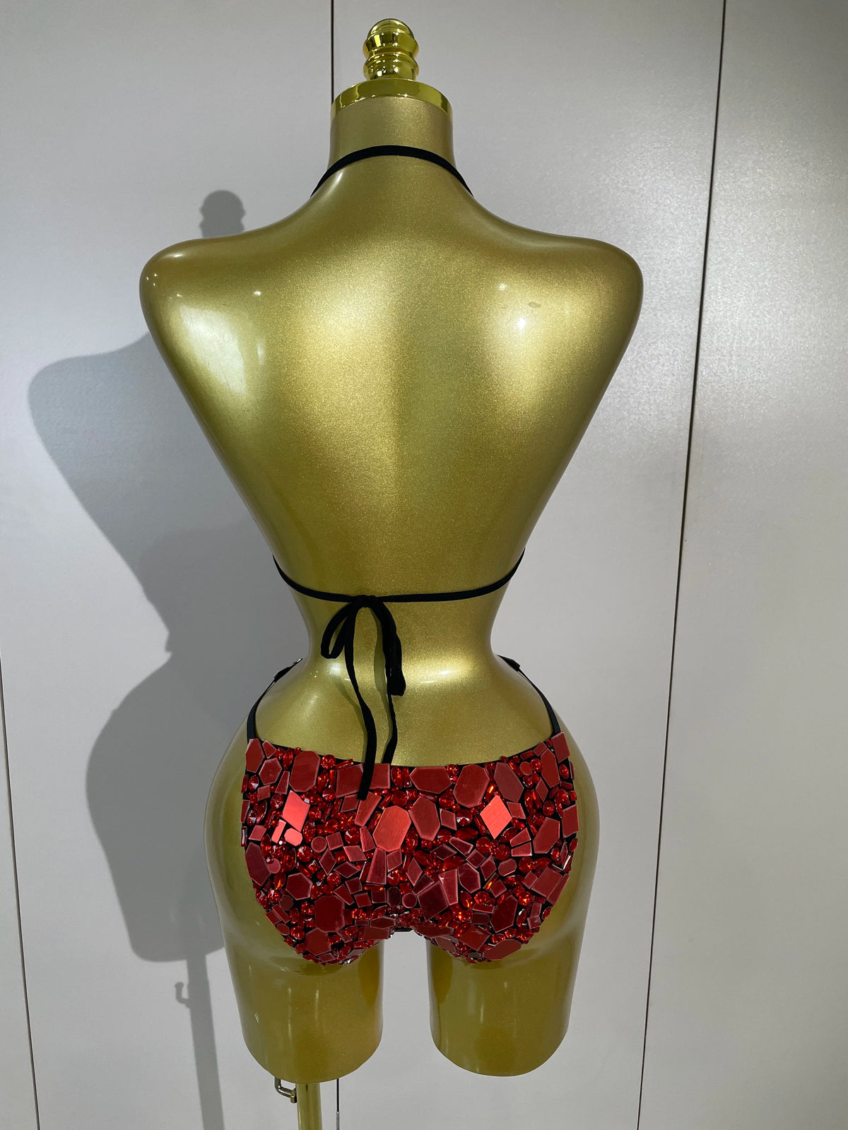 Red Mirror Bikini Mesh Skirt Set