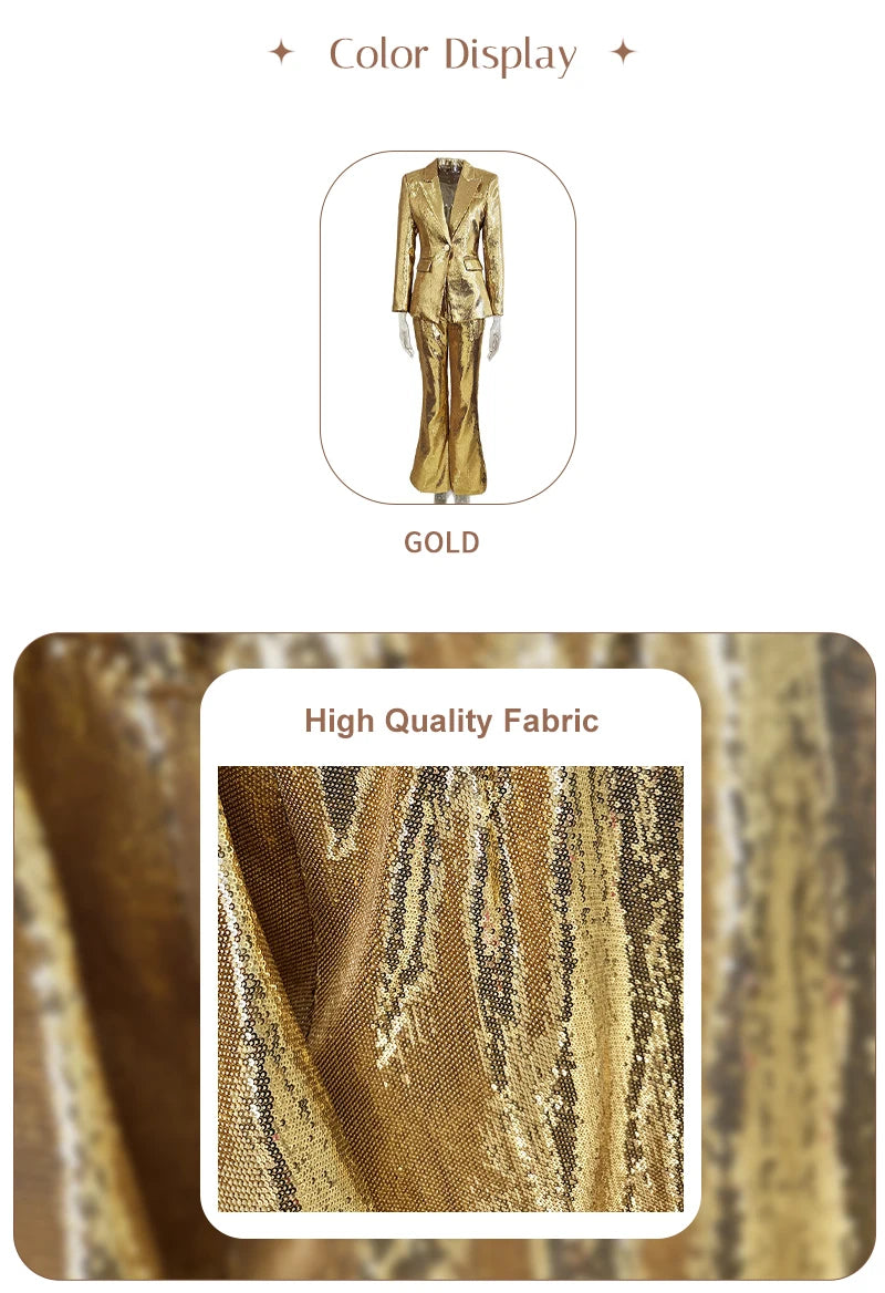 Luxury Gold Sequin Blazer Pants Set