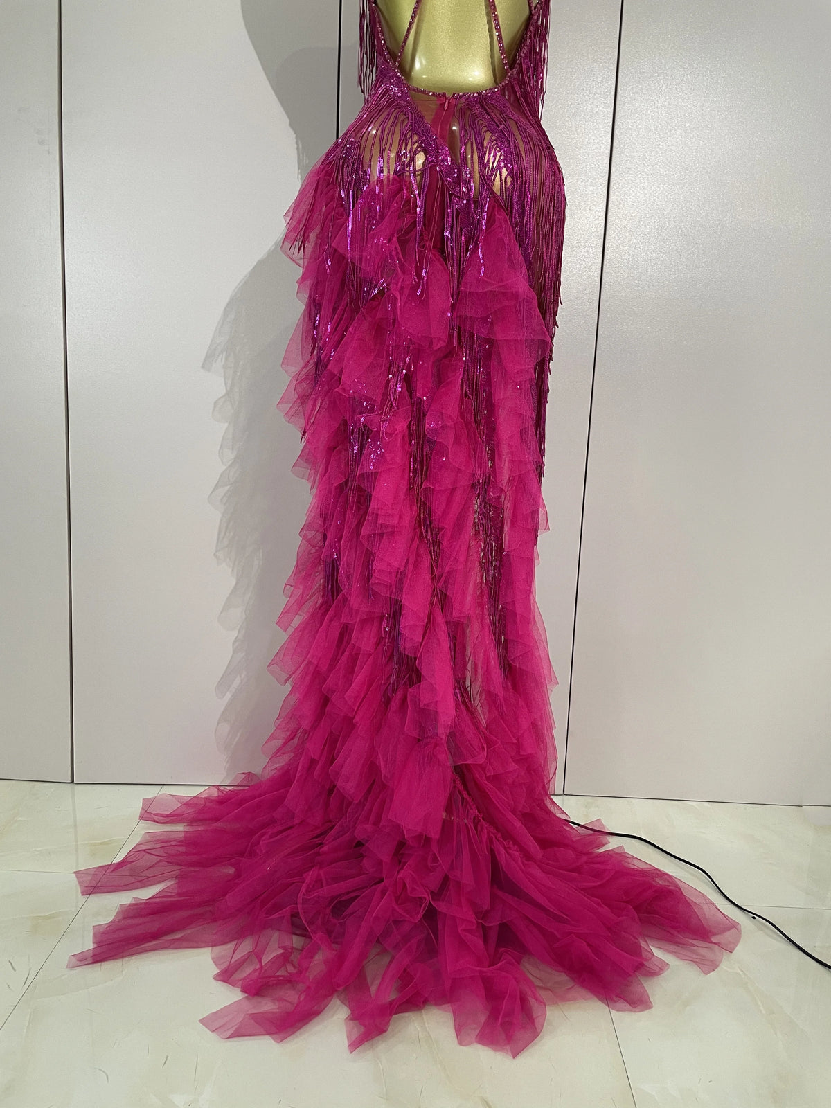 Alisa Rhinestone Tassel Sheer Maxi Dress