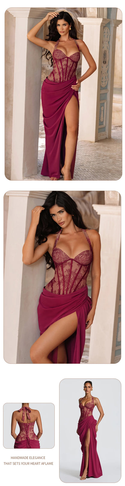Bodice Corset High Slit Maxi Dress