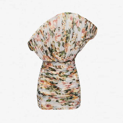 Vintage Floral Ruched Mini Dress