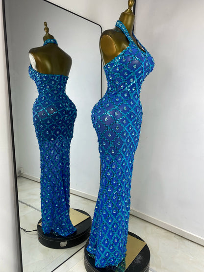 Blue Luxe Backless Maxi Dress