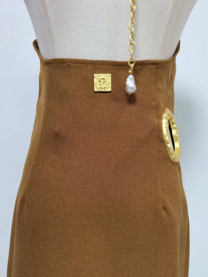 Gold Trim Cutout Knit Maxi Dress