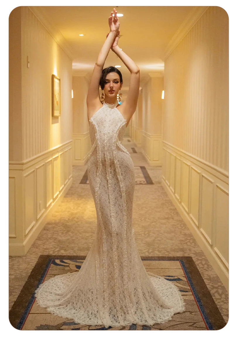 White Lace Mermaid Maxi Dress