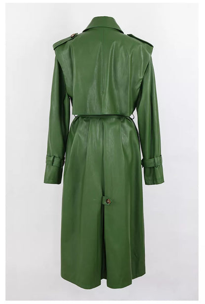 Cool Green Leather Trench Coat