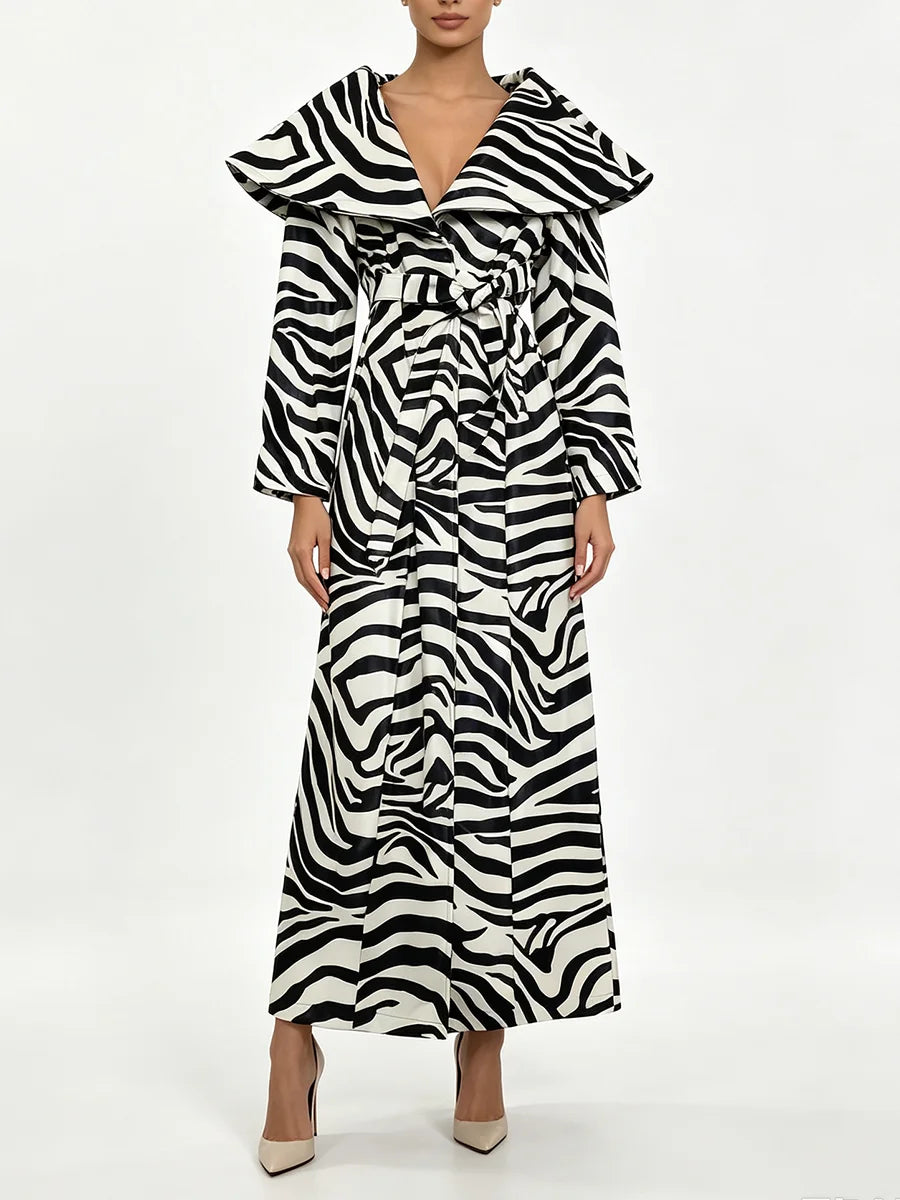 Chic Zebra Print Maxi Coat