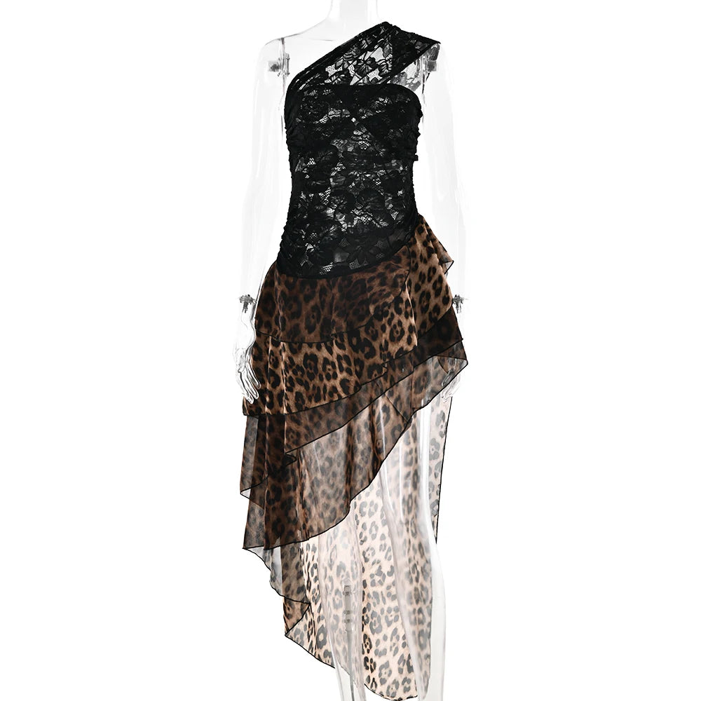 Leopard Inclined Shoulder Dress