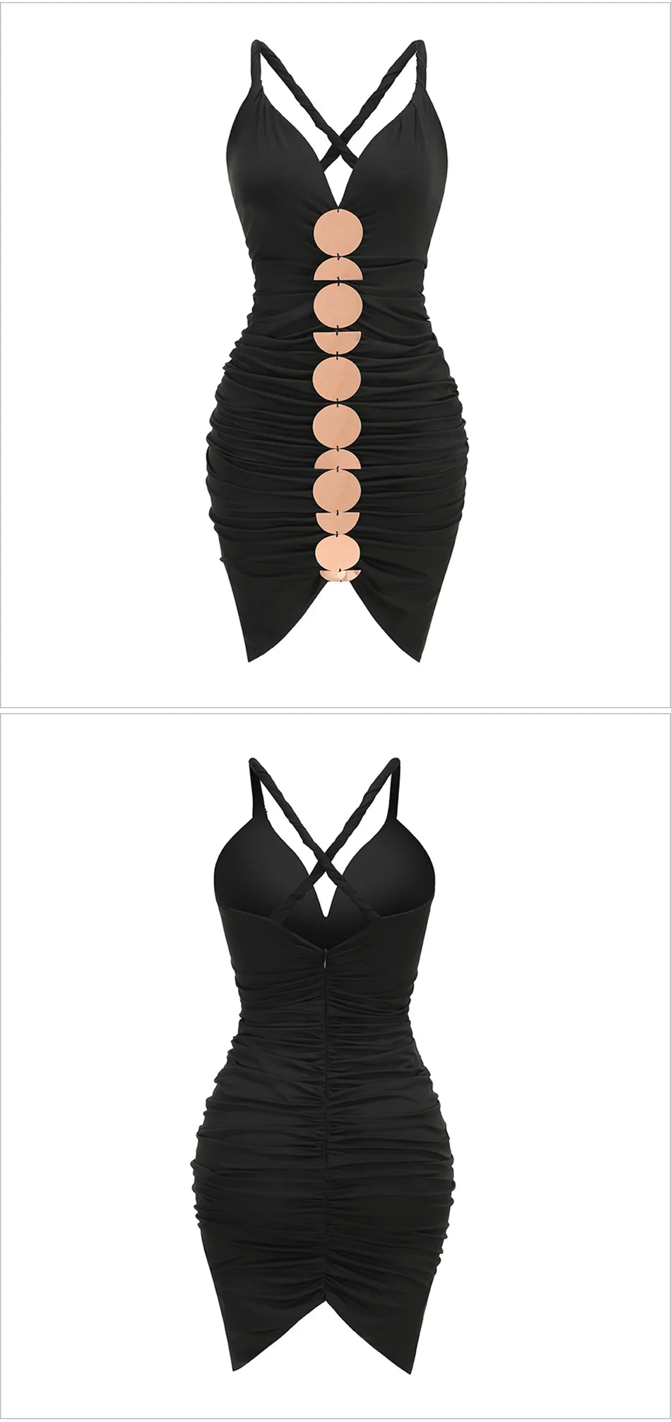 Metallic Discs Pleated Bodycon Dress
