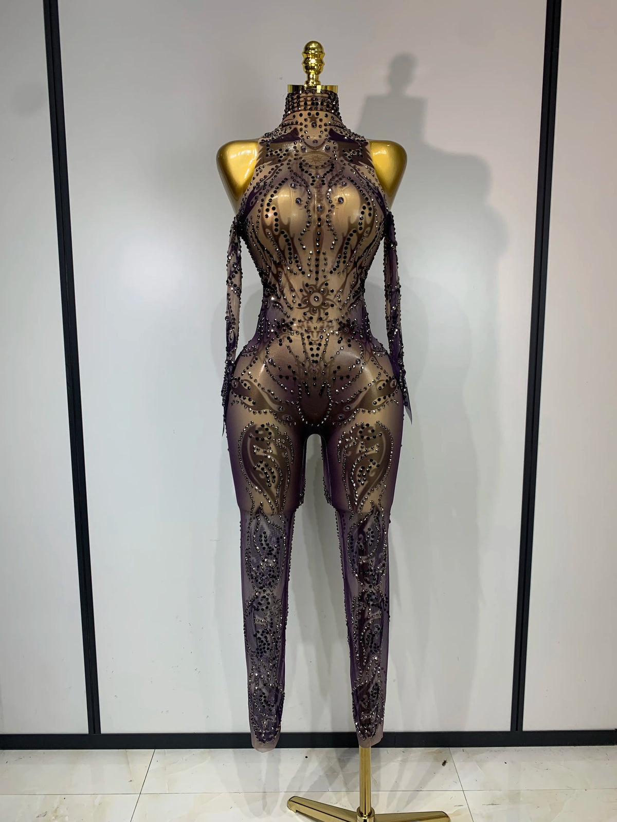 Alyza Rhinestone Mesh Jumpsuit
