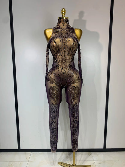 Alyza Rhinestone Mesh Jumpsuit