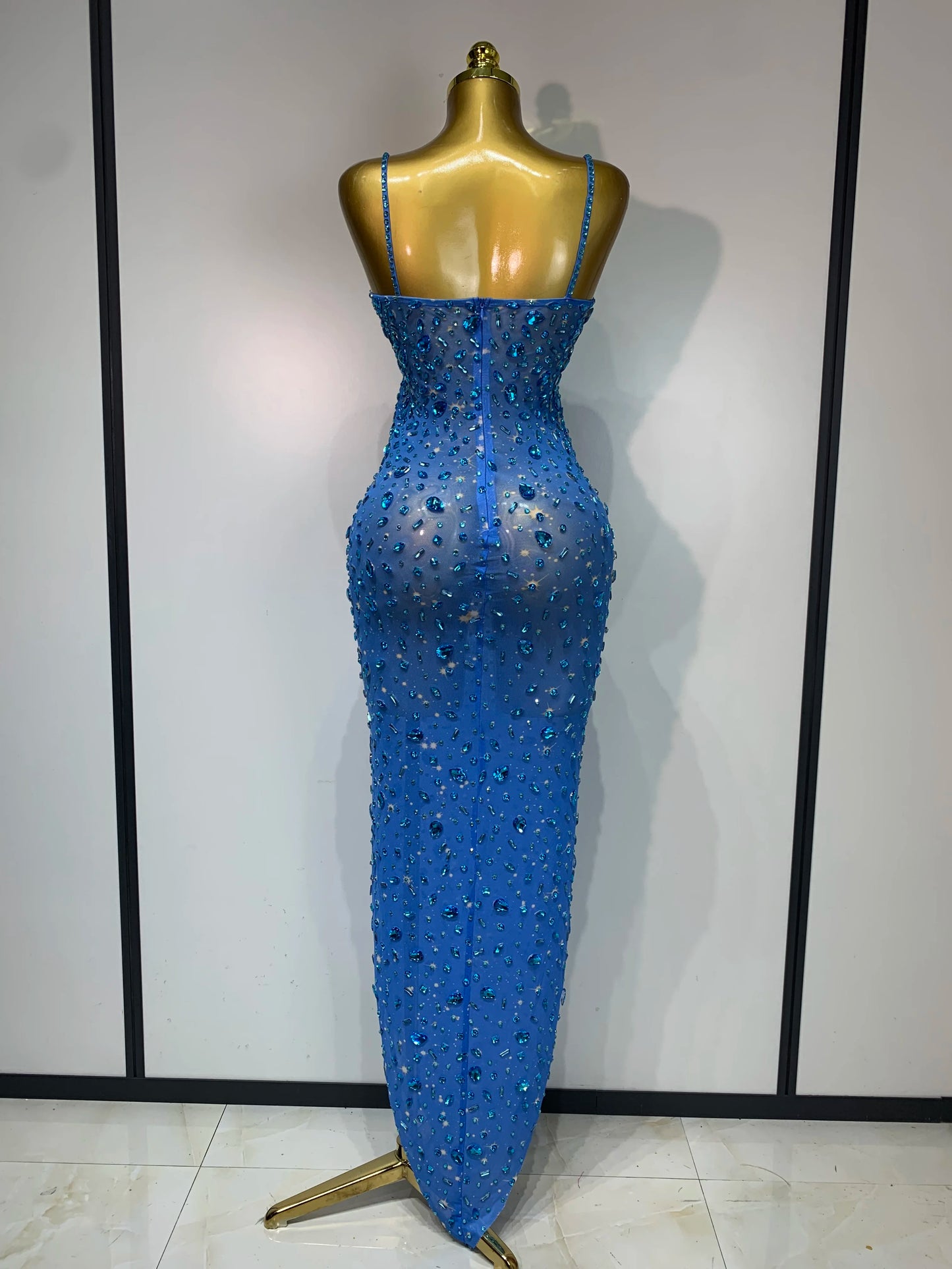 Zoey Rhinestone Mesh Maxi Dress