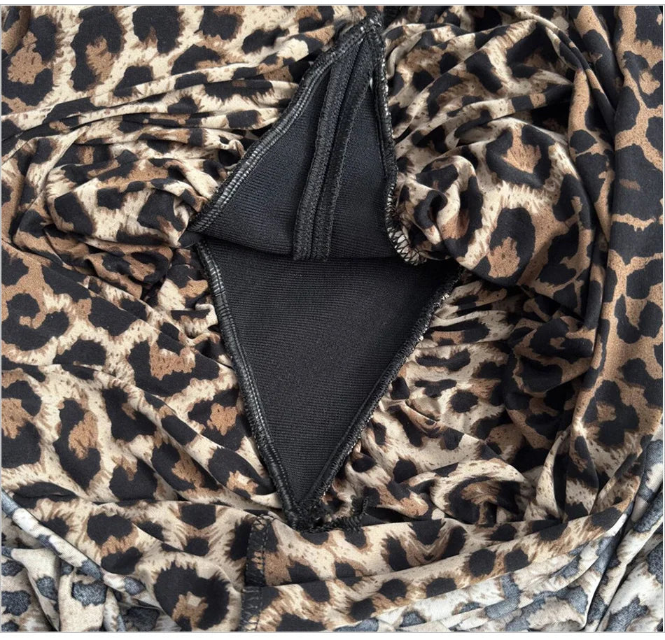 Leopard Pleated Bandage Maxi Dress