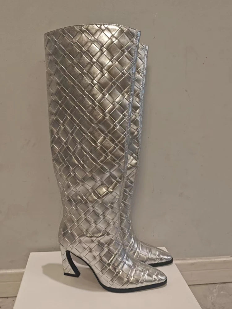 Crocodile Chunky Heel Boots