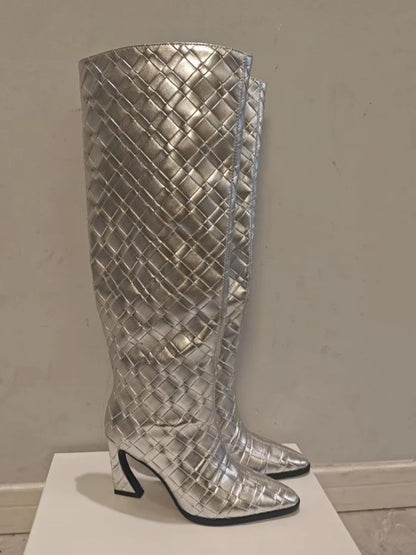Crocodile Chunky Heel Boots