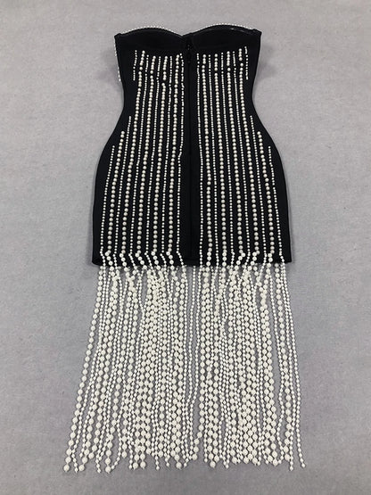 Pearl Tassel Bandage Mini Dress