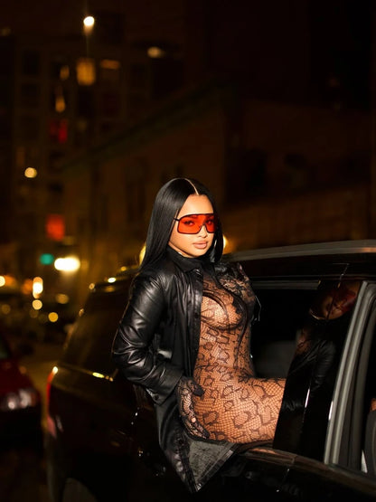 Leopard Print Mesh Jumpsuit