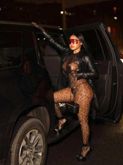 Leopard Print Mesh Jumpsuit