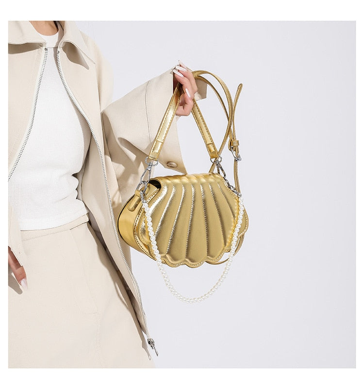 Shell Shape Pearl Chain Shoulder Bag Fashion Closet Clothing