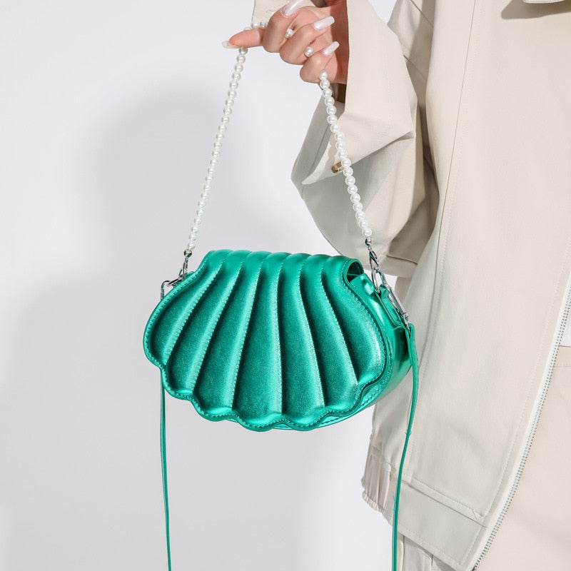 Shell Shape Pearl Chain Shoulder Bag Fashion Closet Clothing