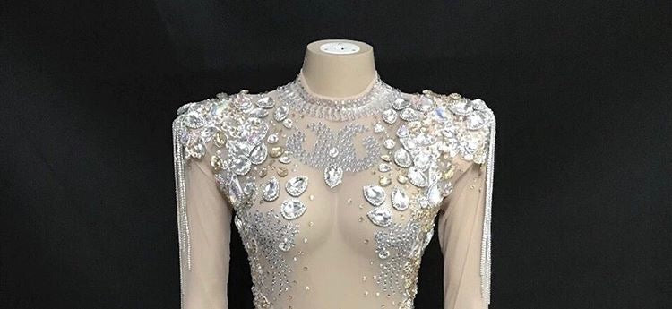 Shining Crystals Bodysuit Dress Fashion Closet Clothing