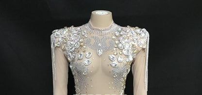 Shining Crystals Bodysuit Dress Fashion Closet Clothing