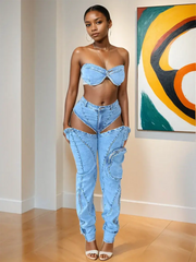 Sidney Denim Pants Set Fashion Closet Clothing