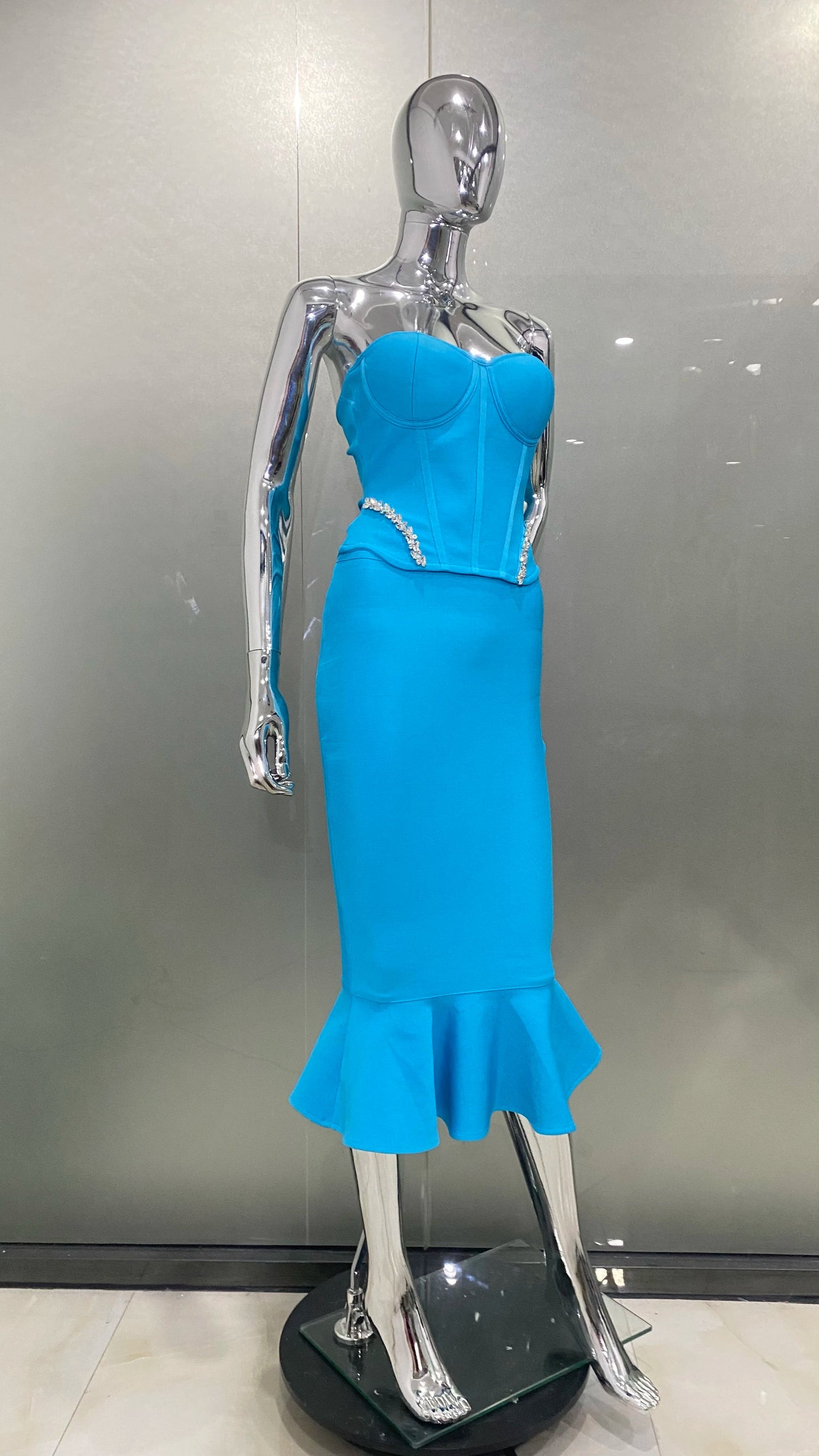 Sky Blue Bandage Dress Fashion Closet Clothing