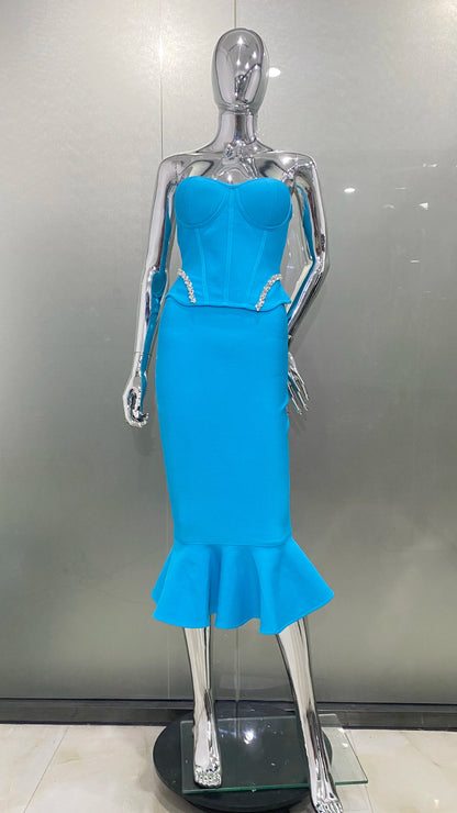 Sky Blue Bandage Dress Fashion Closet Clothing