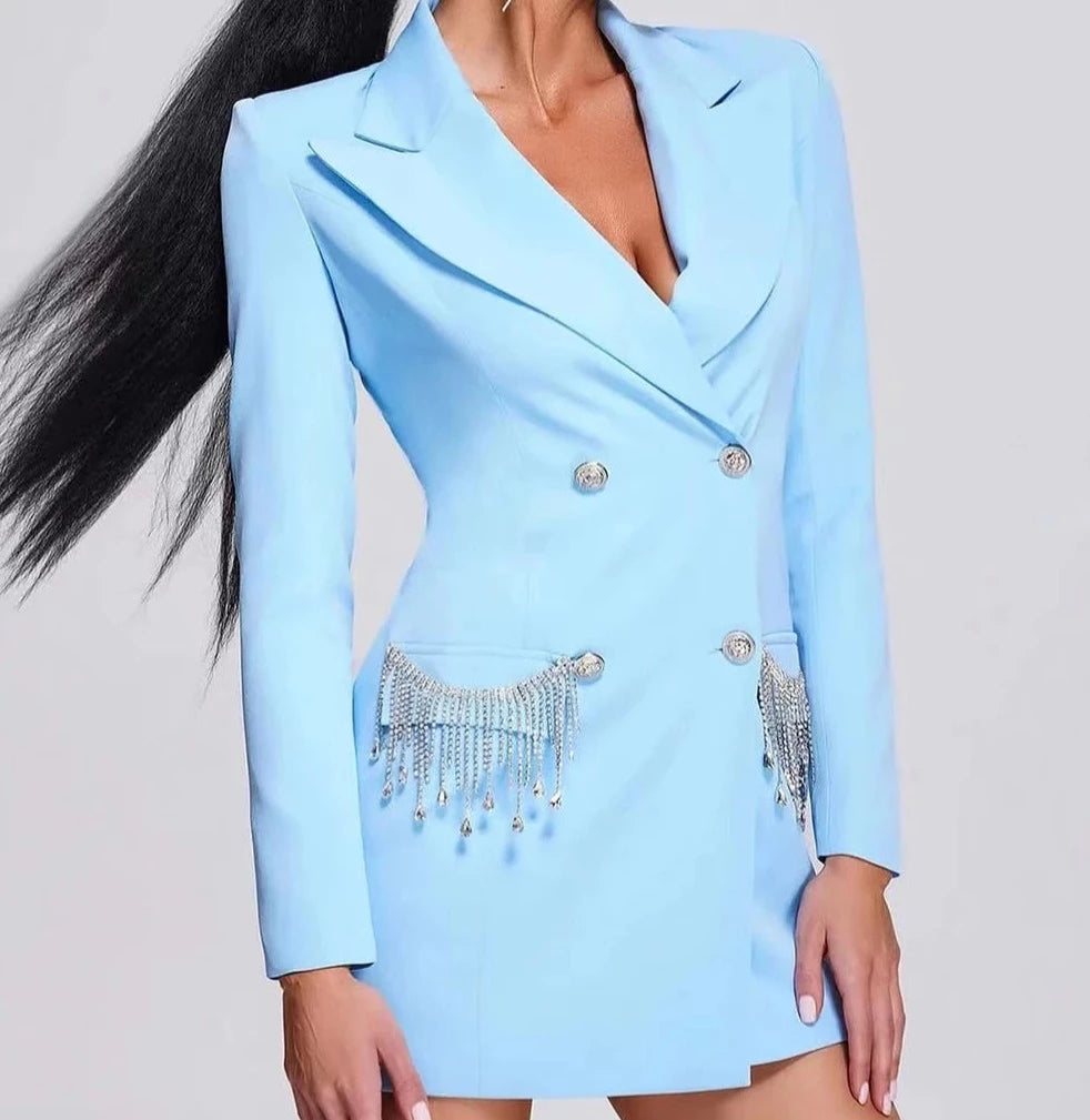 Sky Blue Diamond Blazer/Dress Fashion Closet Clothing