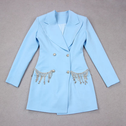 Sky Blue Diamond Blazer/Dress Fashion Closet Clothing