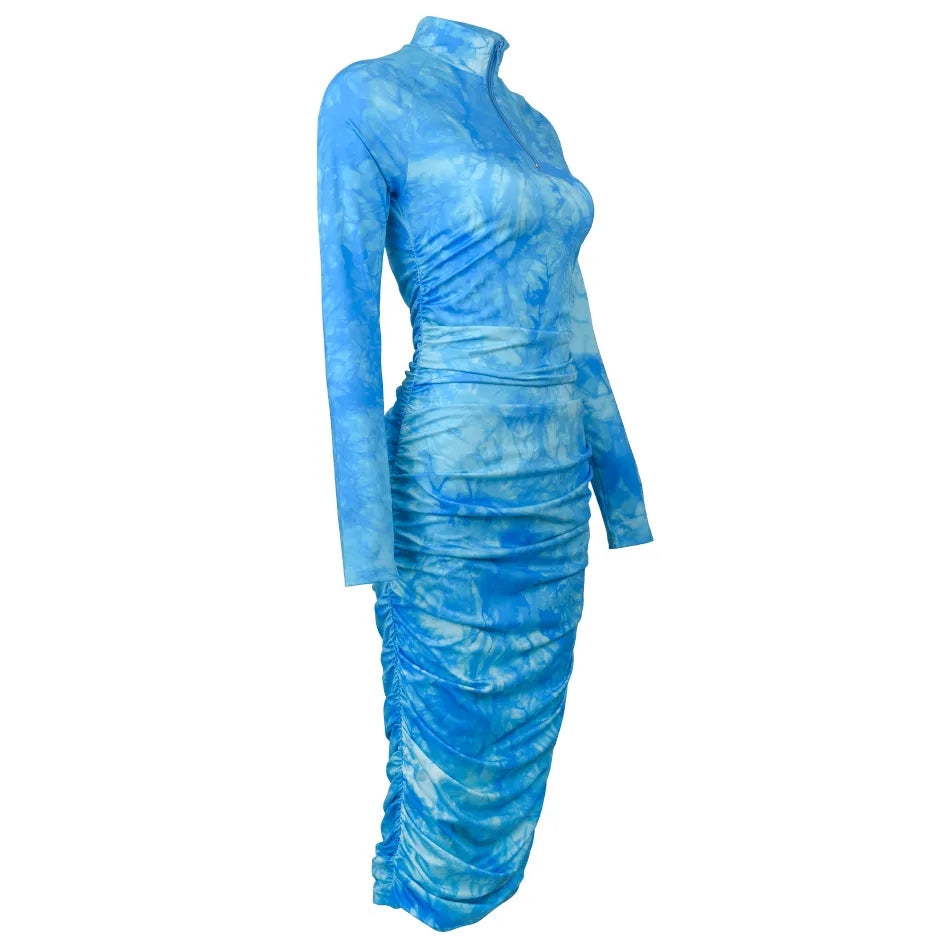 Sky Blue Tie Dye Ruched Dress Fashion Closet Clothing