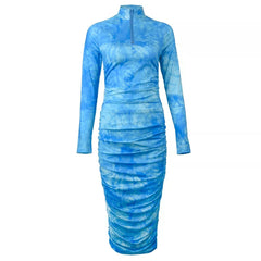 Sky Blue Tie Dye Ruched Dress Fashion Closet Clothing