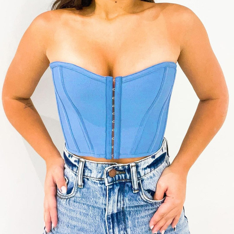 GIRL CORE DROP  small blue cropped strapless corset top – remass