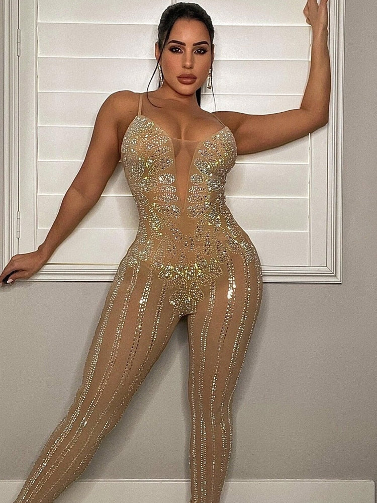 Sparkle Sheer Mesh Jumpsuit Fashion Closet Clothing