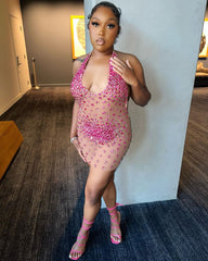 Sparkly Rhinestone Mesh Dress Fashion Closet Clothing