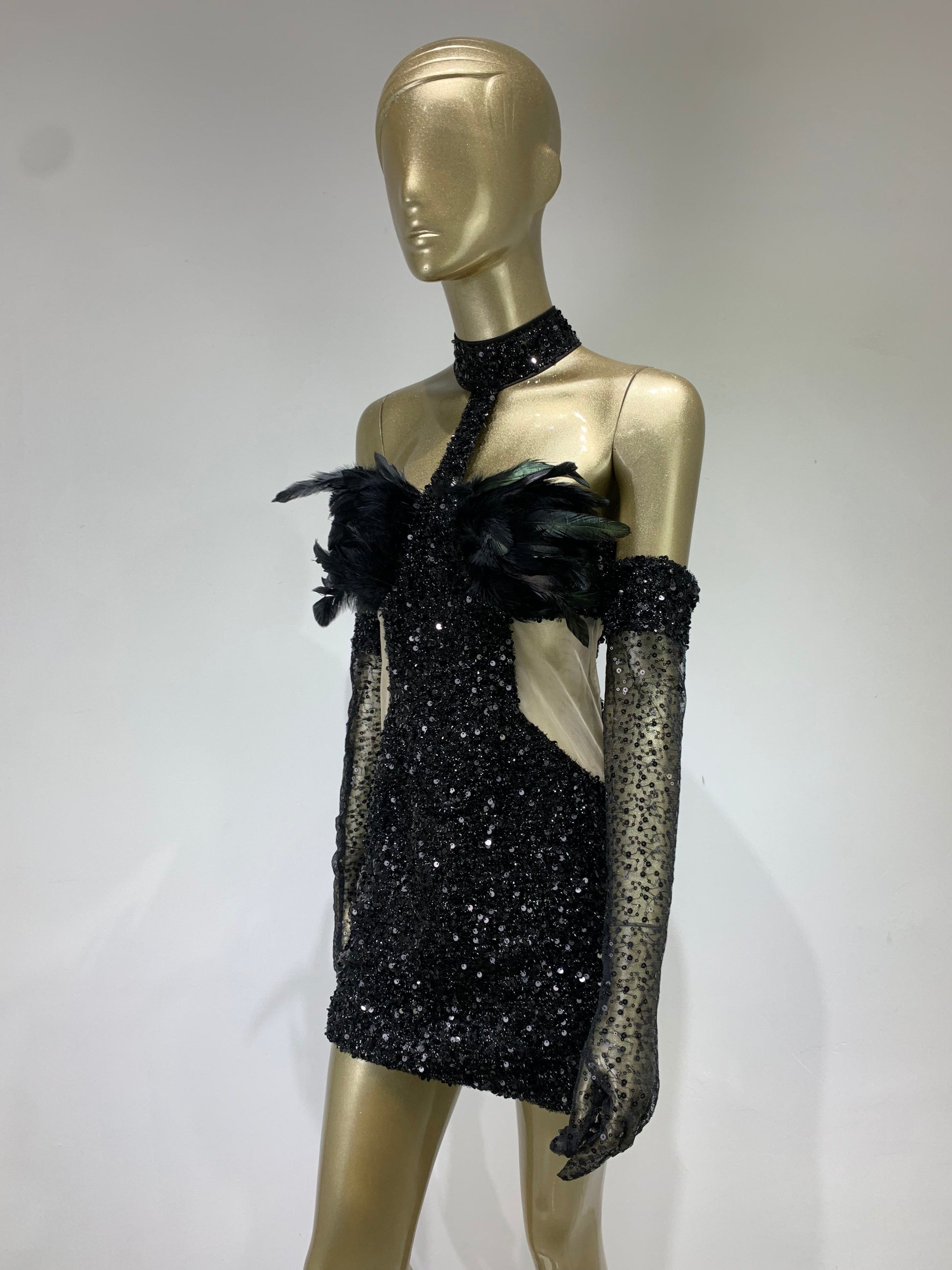 Swan Turtleneck Feather Mini Dress Fashion Closet Clothing