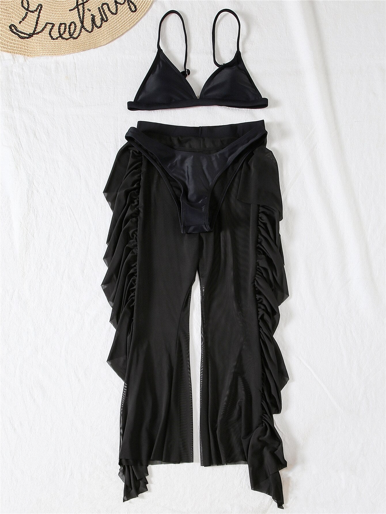 Swimsuit Ruffle Pants 3pcs Set Fashion Closet Clothing