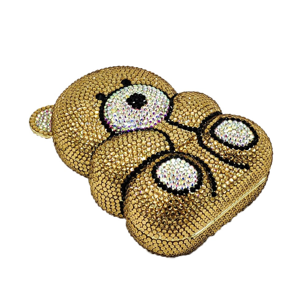 Retro and kitsch brown teddy bear online crystal clutch, Handful size petite teddy bear clutch, Girl's crystal clutch, Birthday clutch