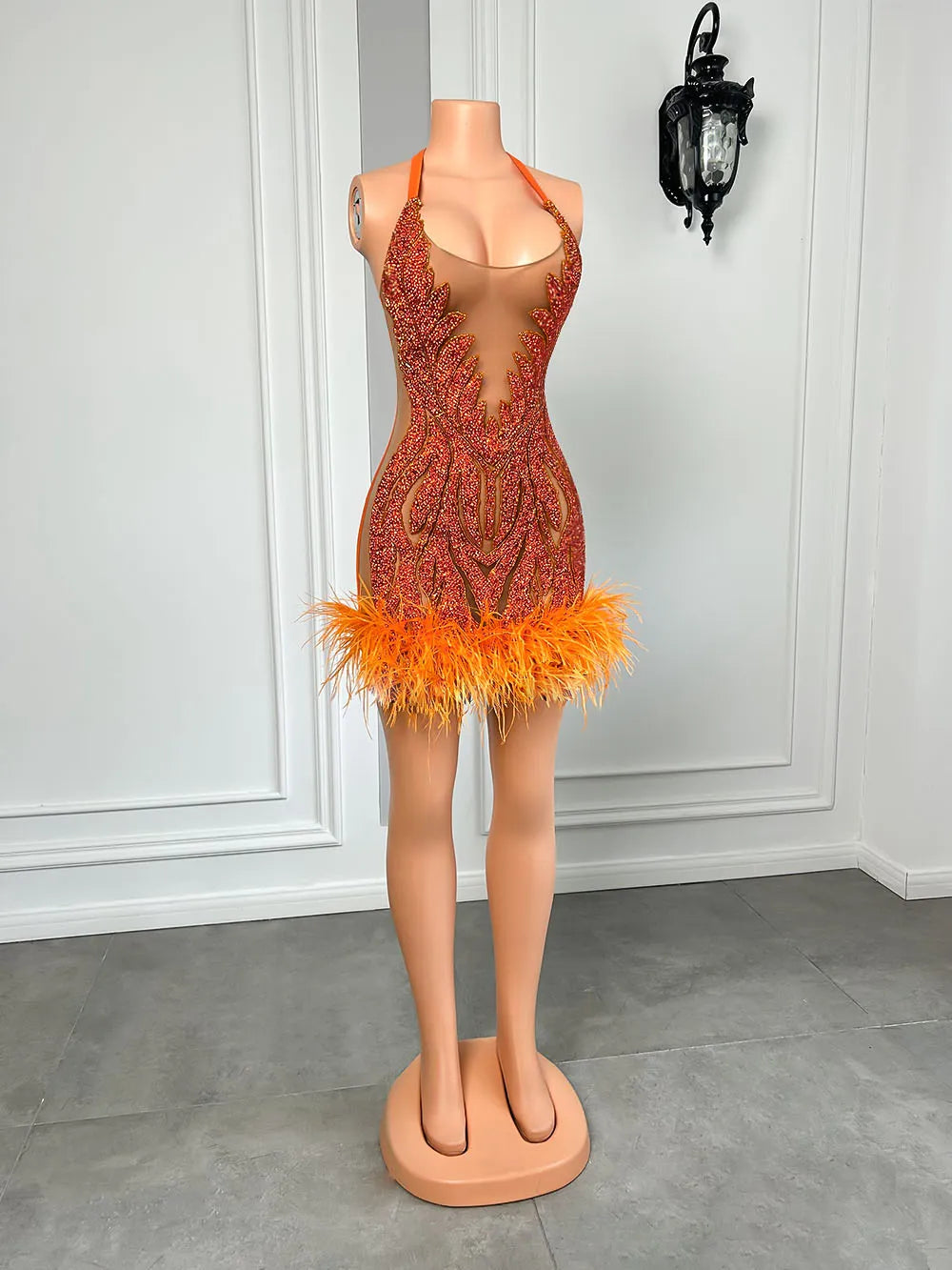 The One Crystal Feather Mini Dress Fashion Closet Clothing