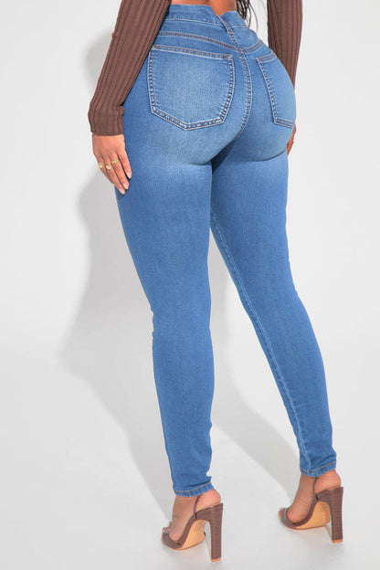 Them Curves High Waist Jeans - Medium Blue Wash Fashion Closet Clothing
