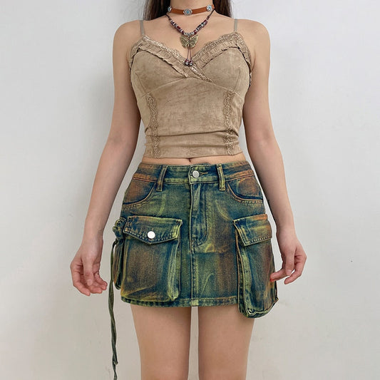 Tiara Denim Cargo Skirt Fashion Closet Clothing