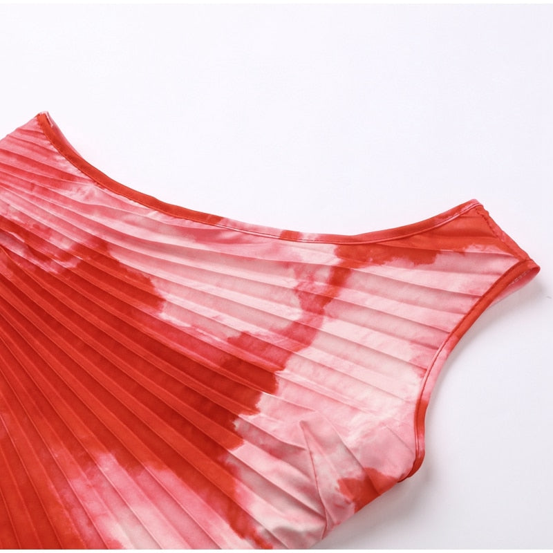 Tie-dye Pleated Midi Dress Fashion Closet Clothing