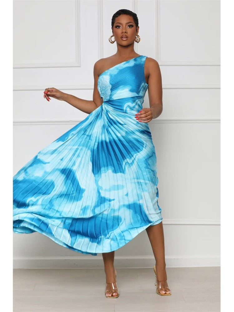 Tie-dye Pleated Midi Dress Fashion Closet Clothing